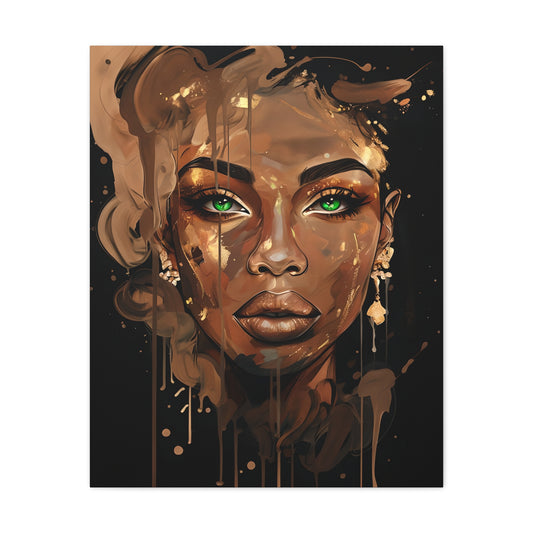 |Whispers in Bronze - Elegant Canvas Art Print - Stunning Female Portrait with Green Eyes