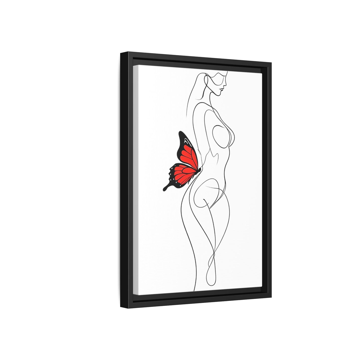 Elegant Minimalist Line Drawing of a Woman with a Butterfly Canvas Art