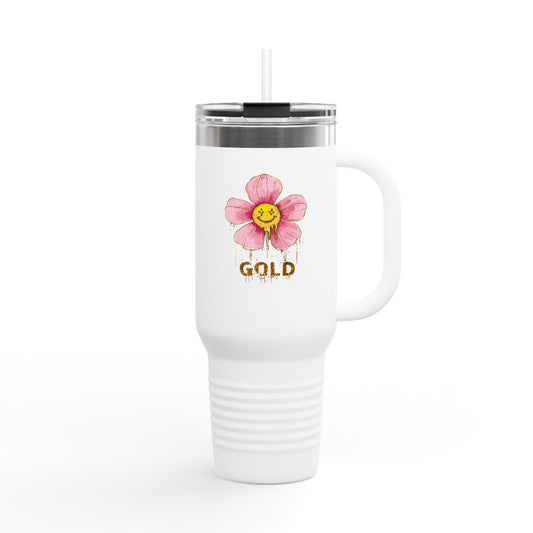 Gold Floral Insulated Travel Mug - 40oz Coffee Cup for Nature Lovers