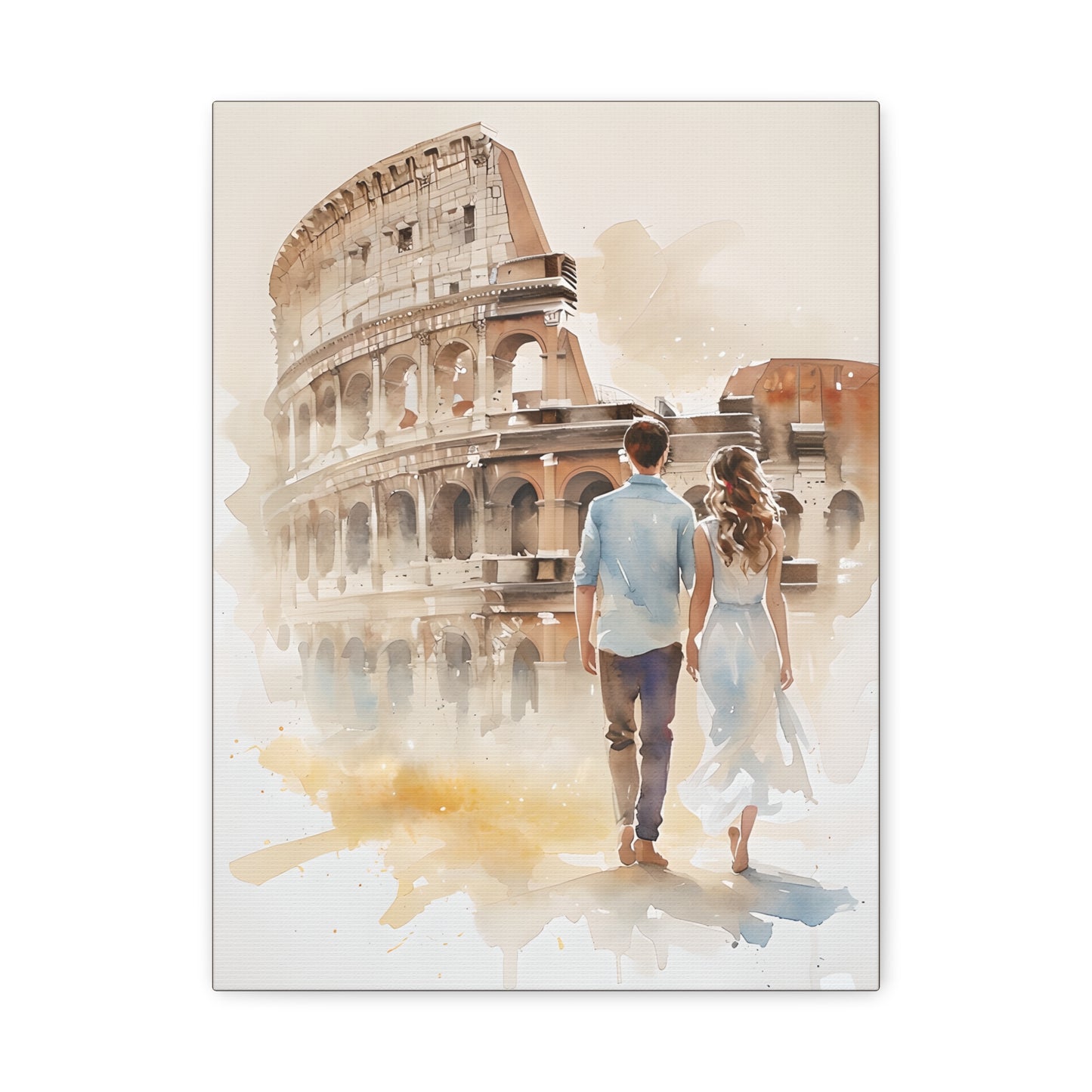 Romantic Couple Walking Along the Colosseum Italy