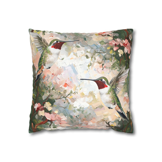 Hummingbird Faux Suede Pillowcase - Floral Decor for Home