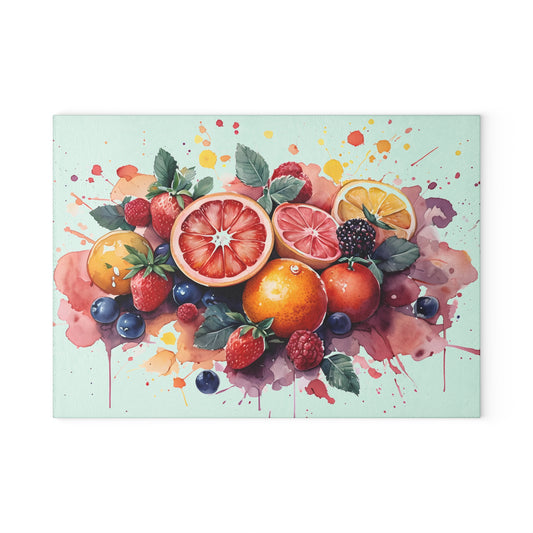 Vibrant Fruit Art Glass Cutting Board – Colorful Kitchen Décor for Cooking Enthusiasts