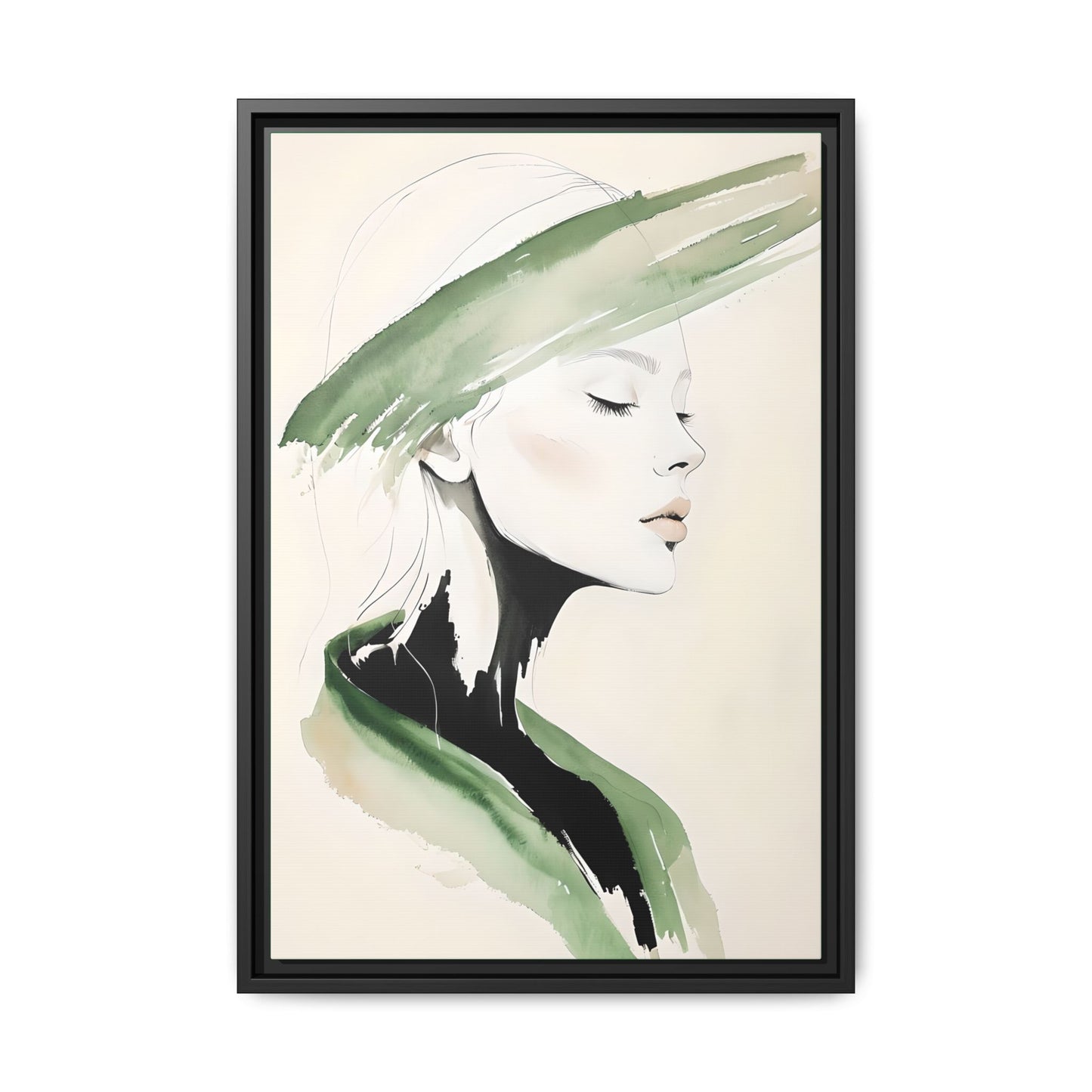 Serene Woman Portrait with Green Accents