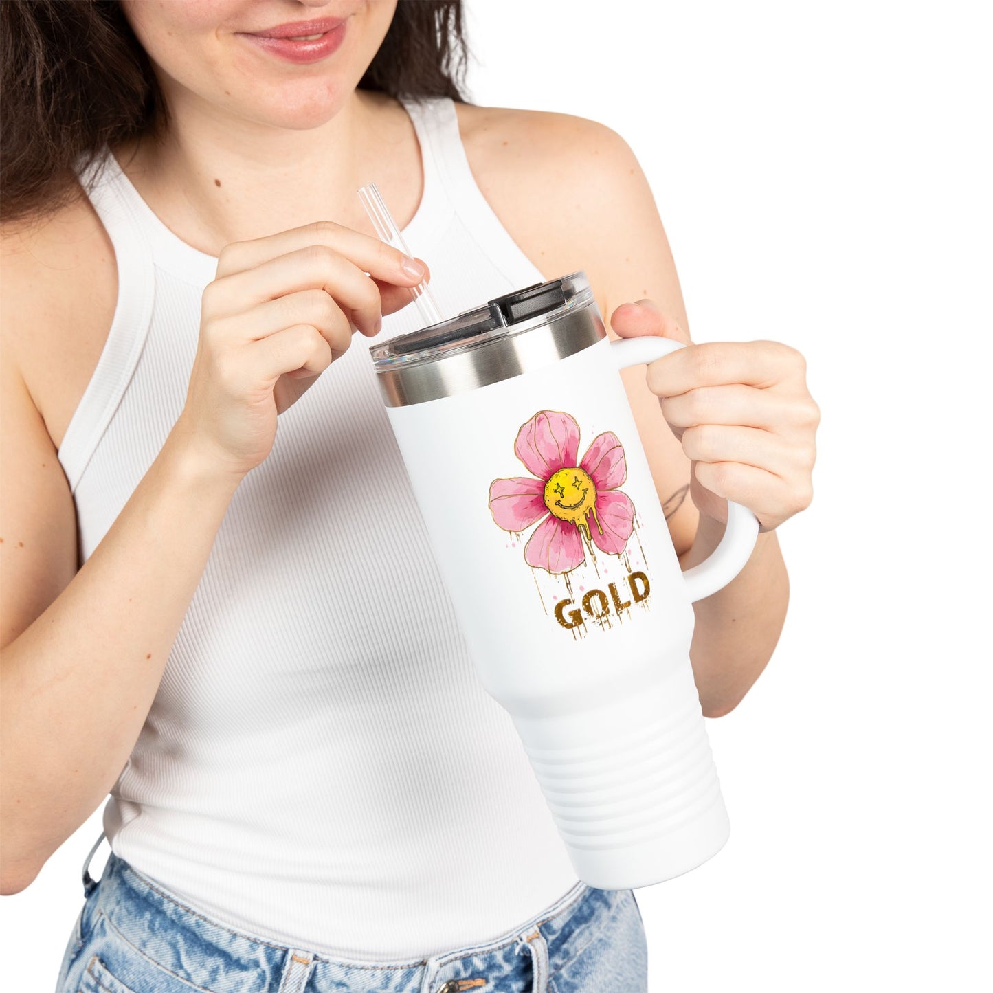 Quirky Happy Emoji  Print Travel Mug