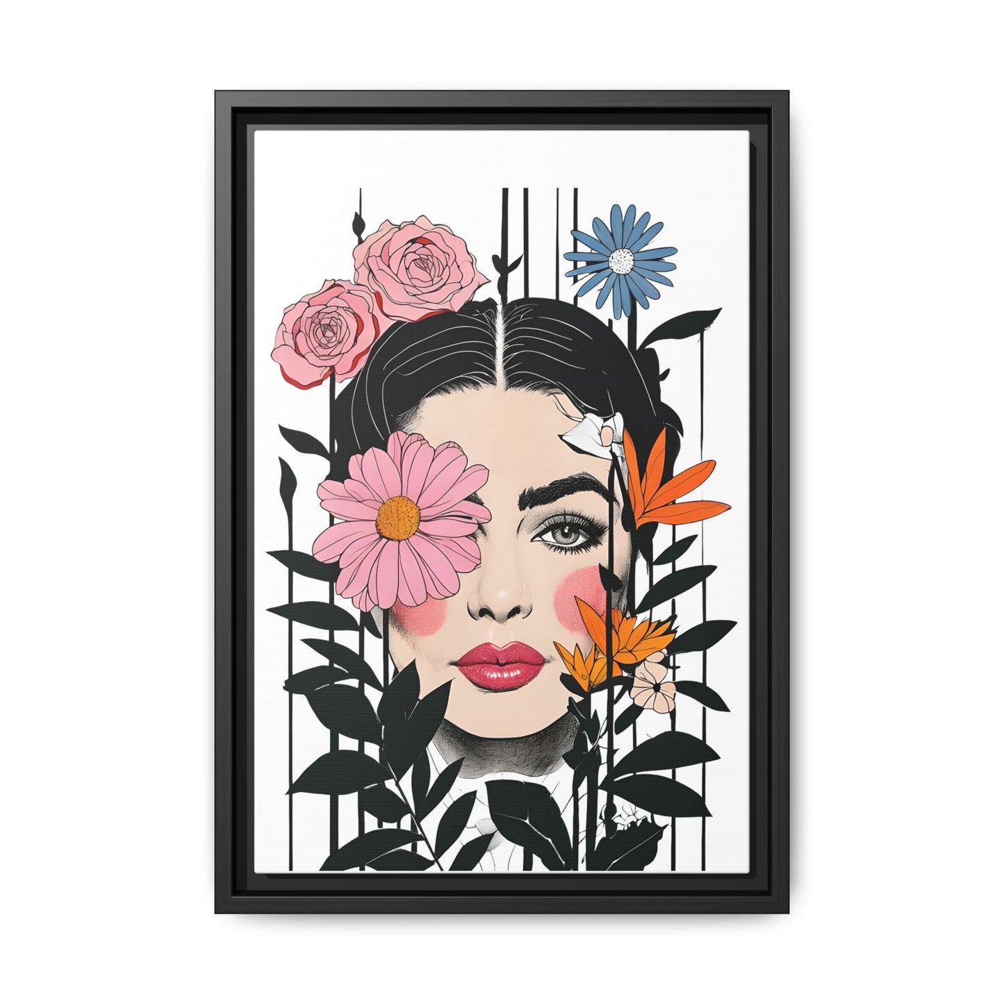 Woman with Multi Colour Floral Wall Print