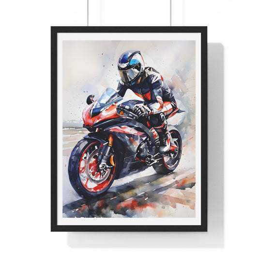 Rider's Dream: Vertical Framed Motorcycle Poster