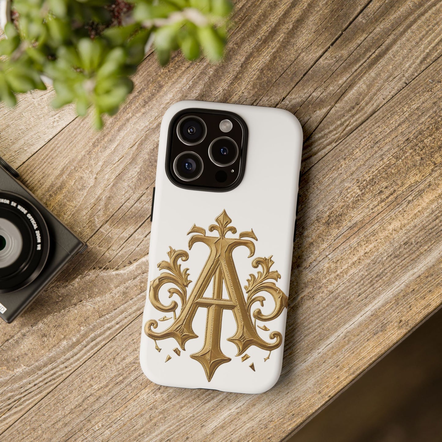 Elegant Phone Case with Floral Gold Monogram Design Print