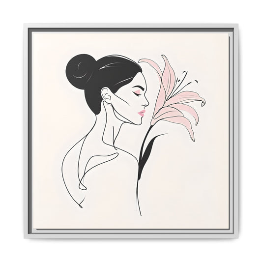 Elegant Framed Canvas Art - Woman with Lily Design | Modern Home Decor
