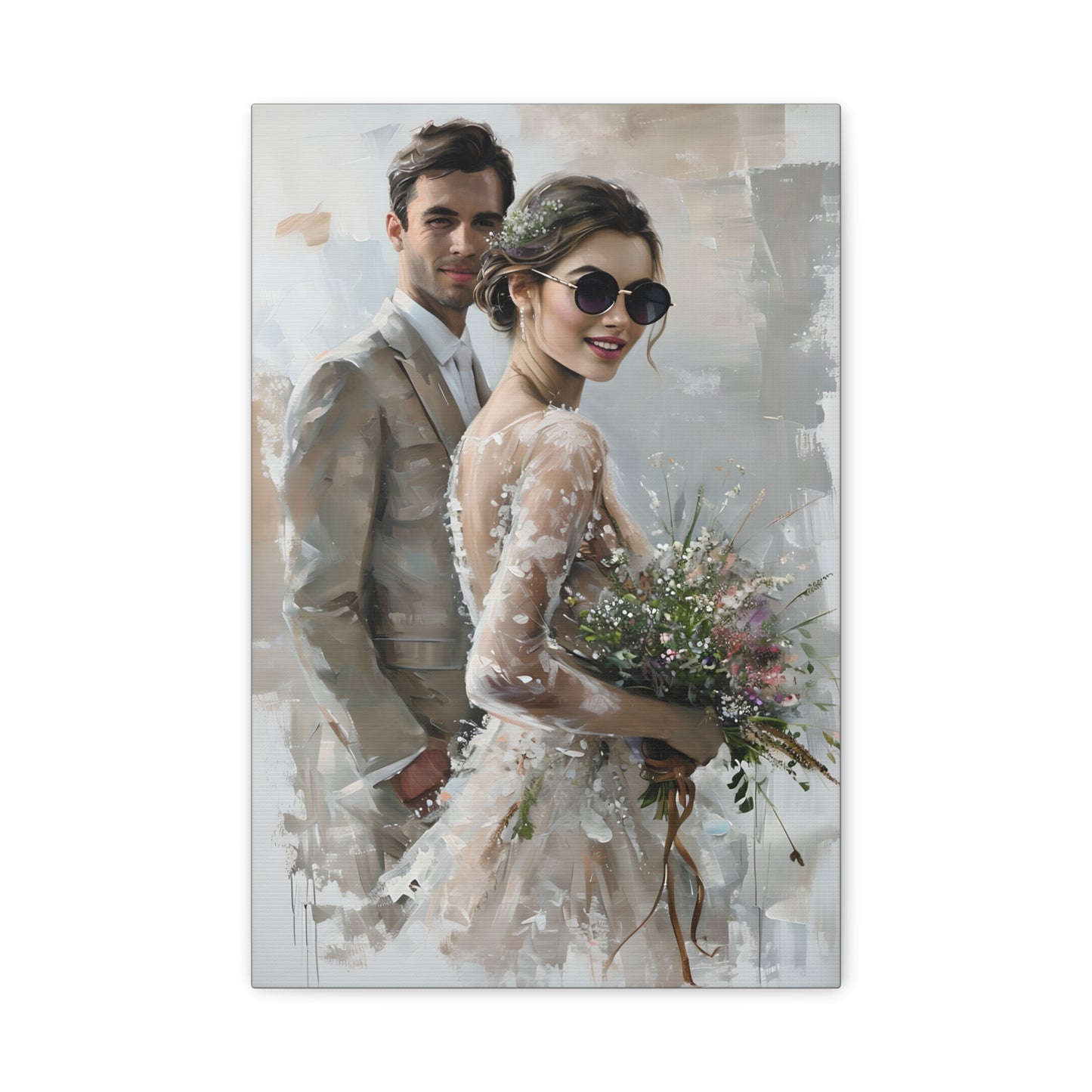 Elegant Wedding Canvas Art, Romantic Wall Decor for Newlyweds, Anniversary Gift, Home Decoration, Couple Portrait
