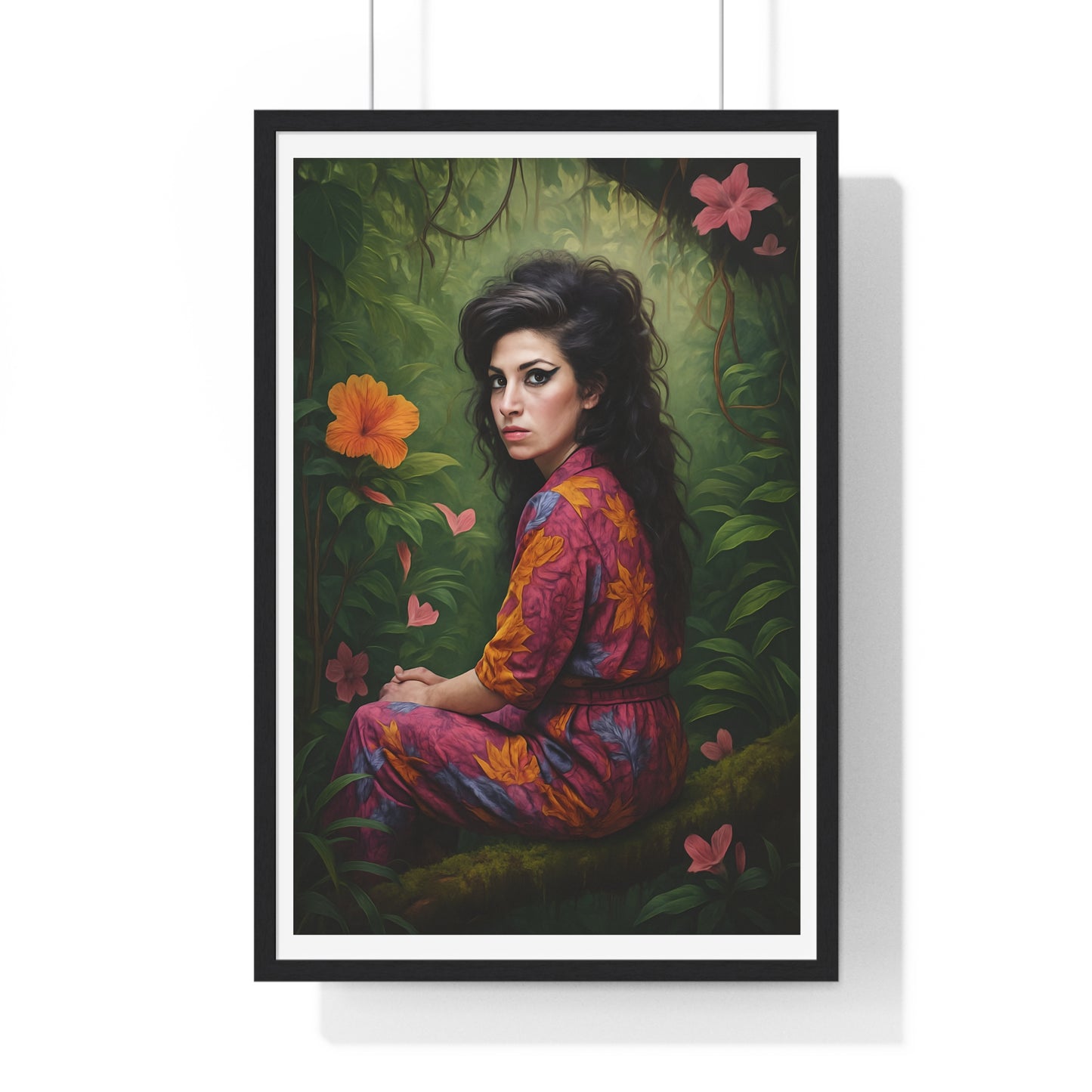 Amy Winehouse Seated on a Branch in Tropical Jungle