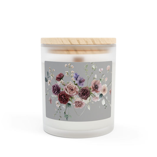 Floral Scented Candle - 11oz Frosted Glass with Wooden Lid