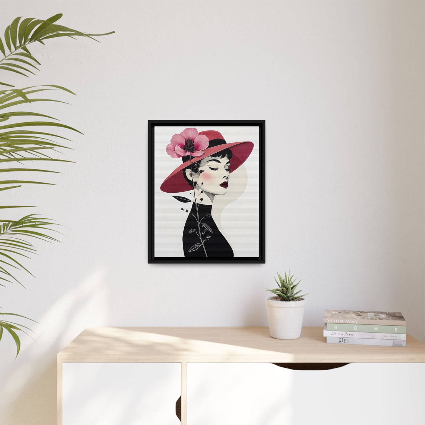 Canvas Art, Audrey Hepburn with Red Flower Minimalist Wall Decor