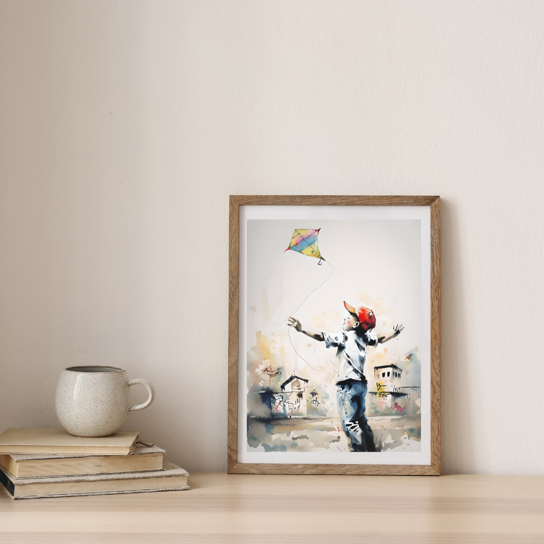 Urban Graffiti Kite Boy Framed Poster Print