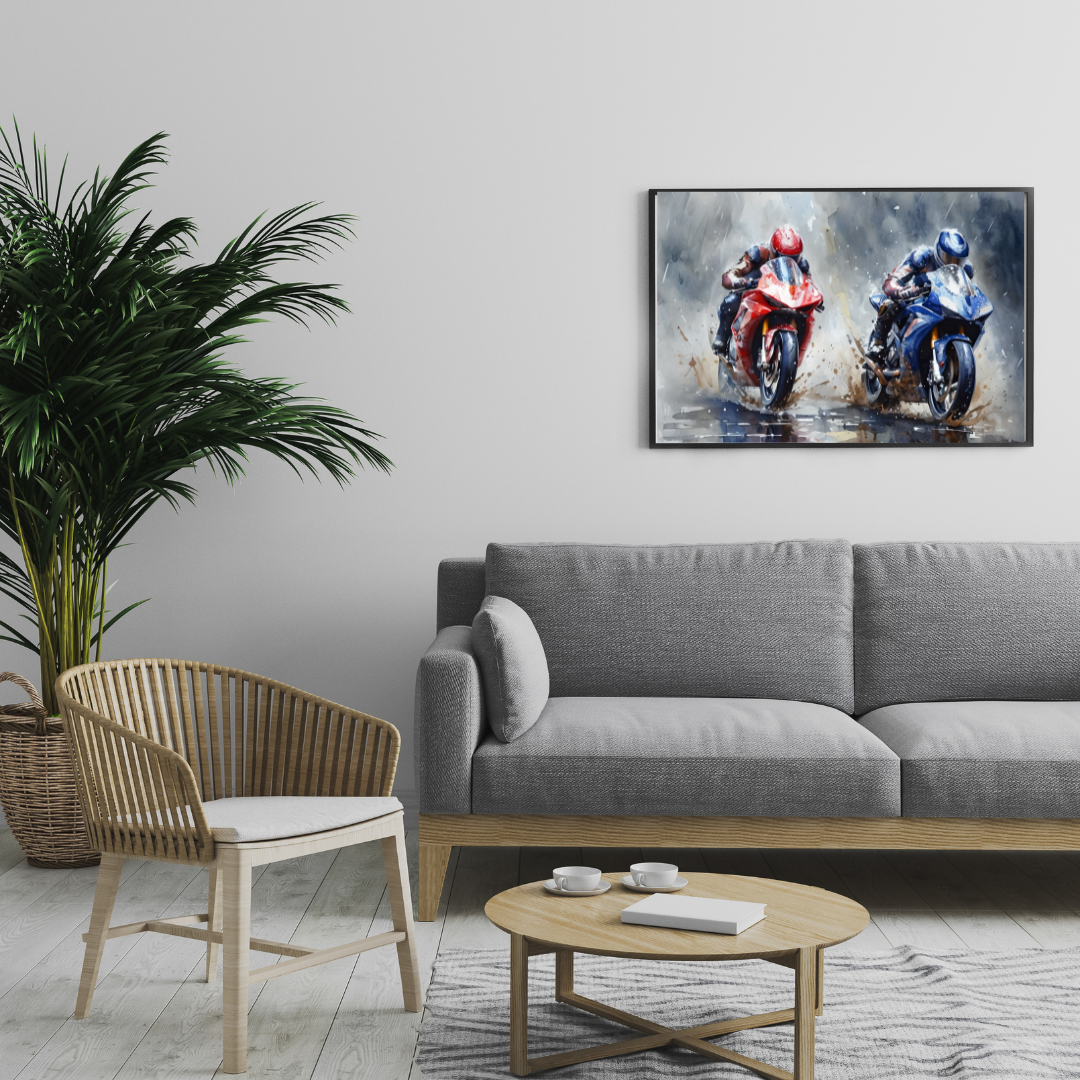 Impressionistic Watercolor Racing Motorbikes Poster