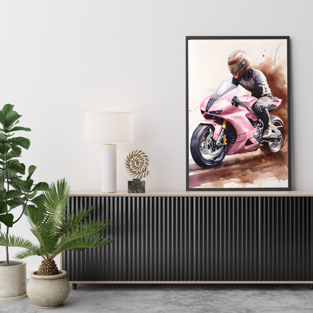 Pink Motorbike Framed Poster for Women