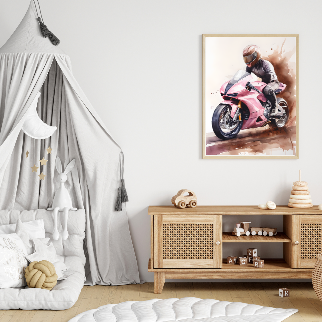 Pink Motorbike Framed Poster for Women