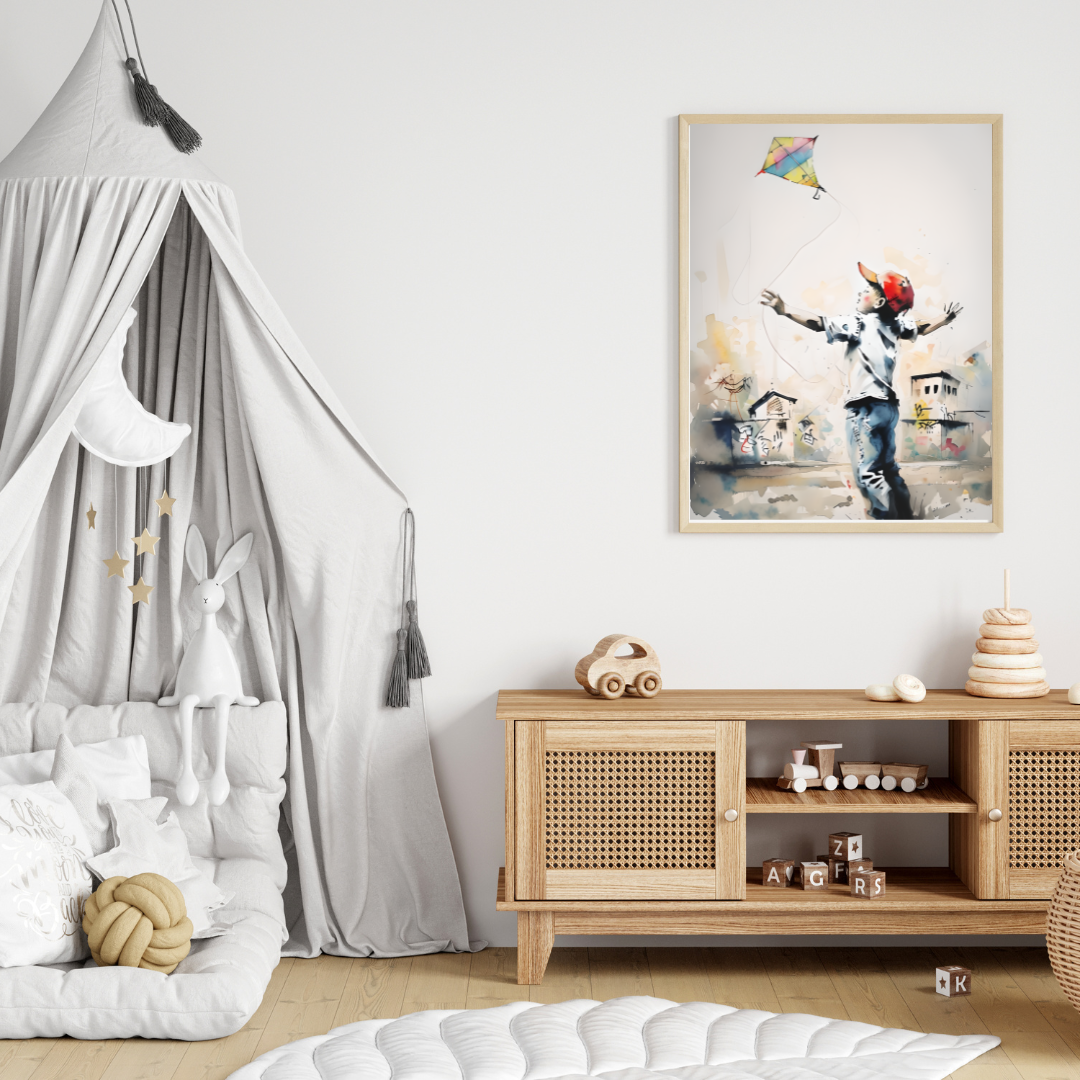 Urban Graffiti Kite Boy Framed Poster Print
