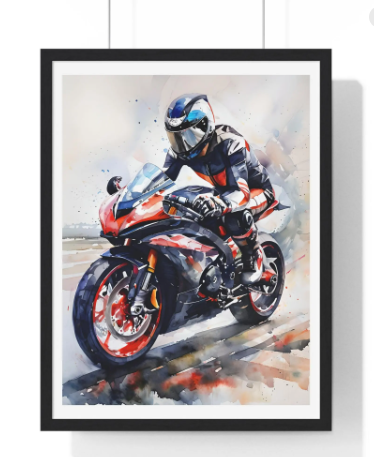 Rider's Dream: Vertical Framed Motorcycle Poster