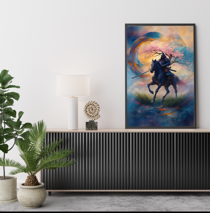 Dreamlike Samurai Poster, Horse Wall Art, Japanese Art Print