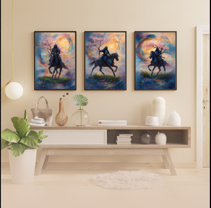 Dreamlike Samurai Poster, Horse Wall Art, Japanese Art Print