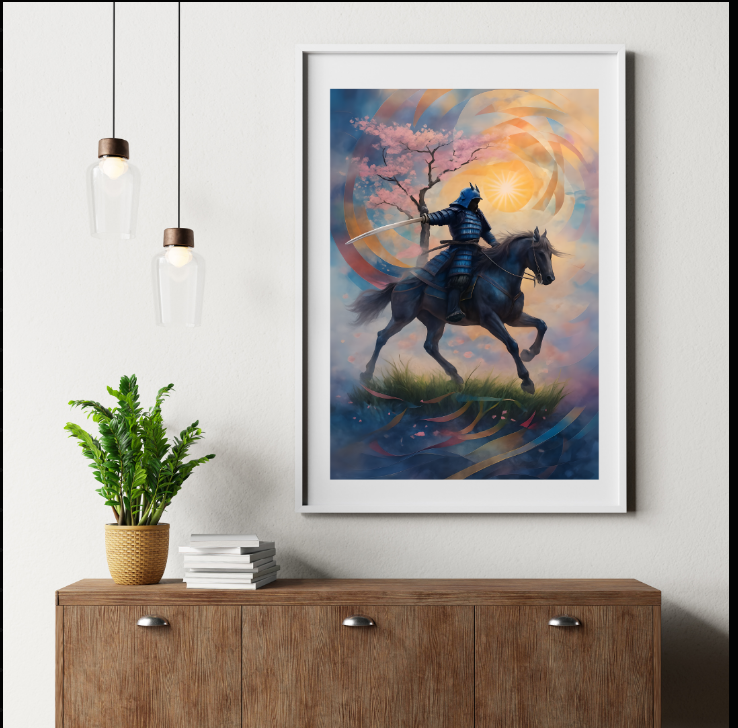 Dreamlike Samurai Poster, Horse Wall Art, Japanese Art Print
