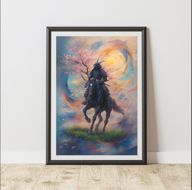 Dreamlike Samurai Poster, Horse Wall Art, Japanese Art Print