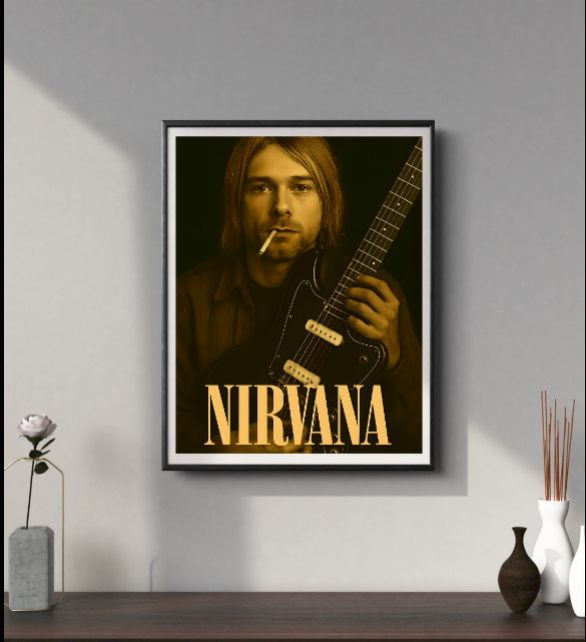 Kurt Cobain Framed Poster, Nirvana Art Print