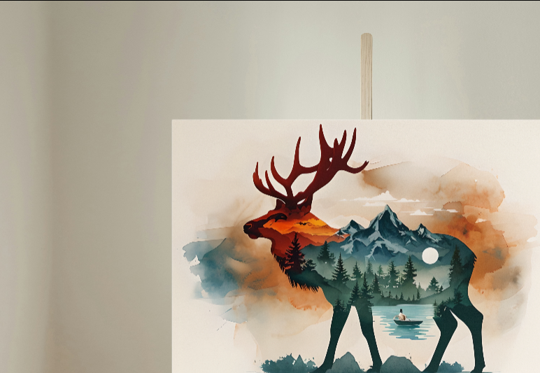 Serene Elk Profile Illustration Nature-Inspired