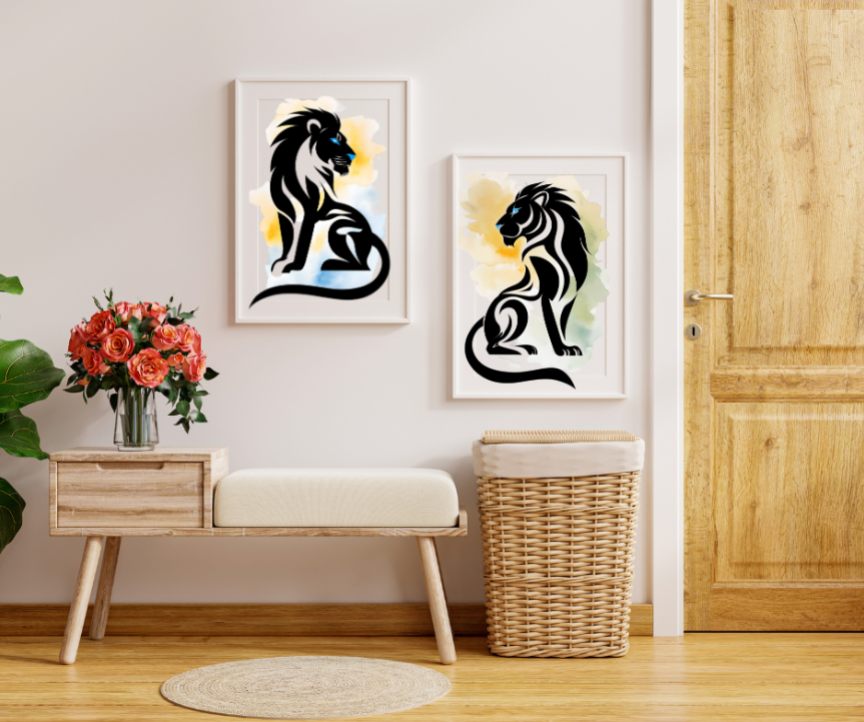 Artistic Lion Framed Canvas Wall Art