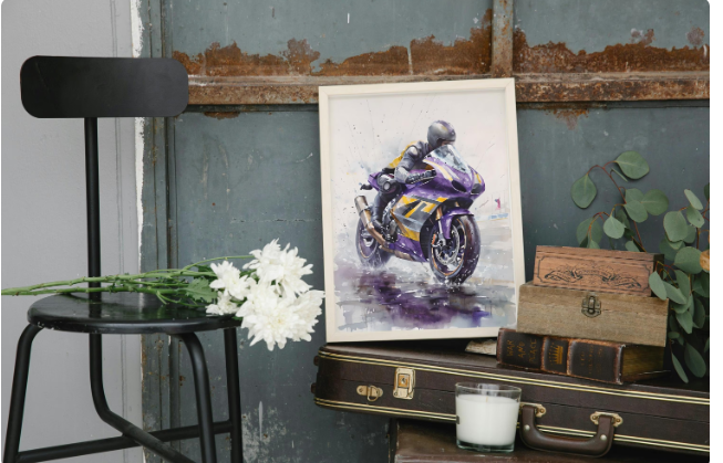 Vibrant Purple Motorbike Racing Poster Print