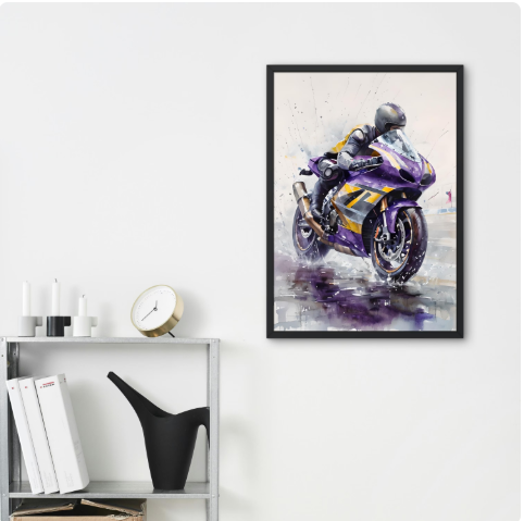 Vibrant Purple Motorbike Racing Poster Print