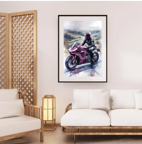 Magenta Machine Motorbike Framed Poster Print