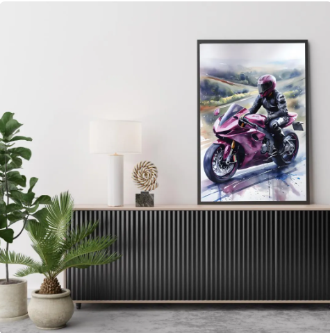 Magenta Machine Motorbike Framed Poster Print