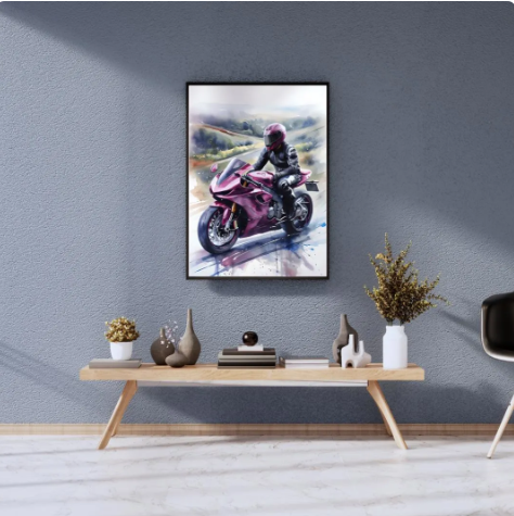 Magenta Machine Motorbike Framed Poster Print