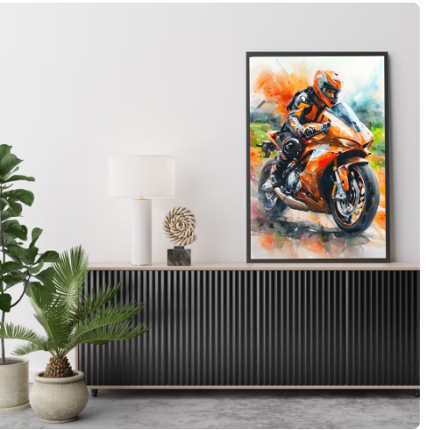 Vibrant Orange Motorbike Framed Poster Print