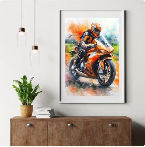 Vibrant Orange Motorbike Framed Poster Print