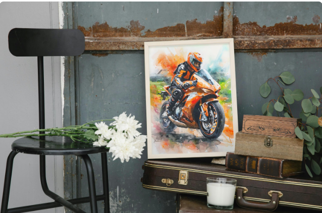 Vibrant Orange Motorbike Framed Poster Print