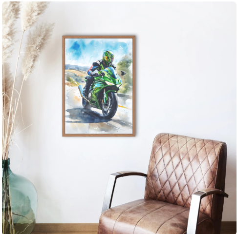 Shiny Green Motorbike Framed Poster Print