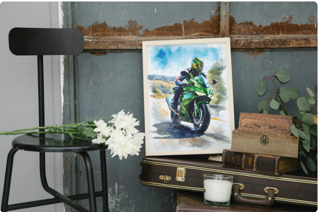 Shiny Green Motorbike Framed Poster Print