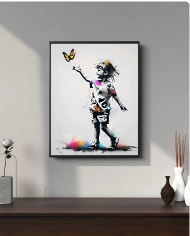 Urban Girl Playing with Butterfly Framed Poster Print