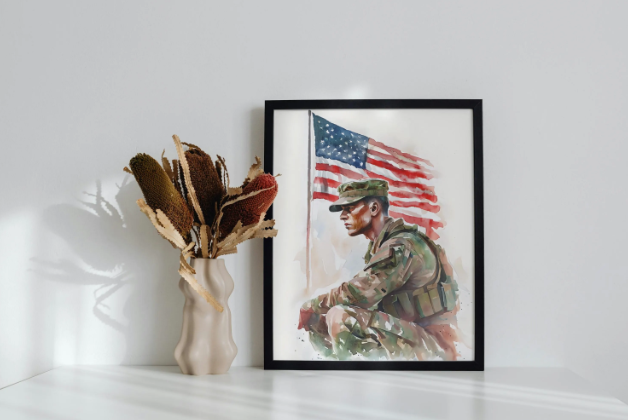 American Soldier Proudly Display the US Flag