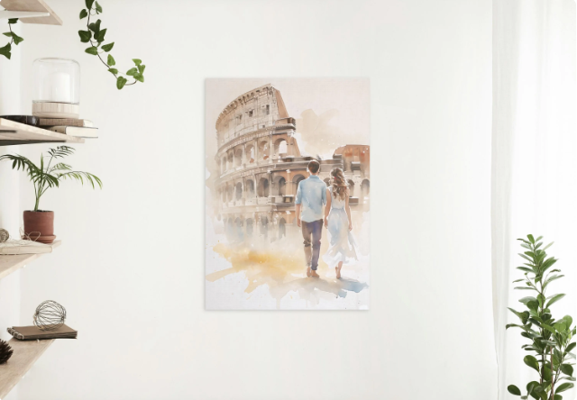 Romantic Couple Walking Along the Colosseum Italy