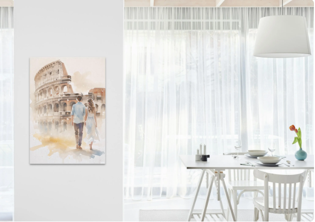 Romantic Couple Walking Along the Colosseum Italy