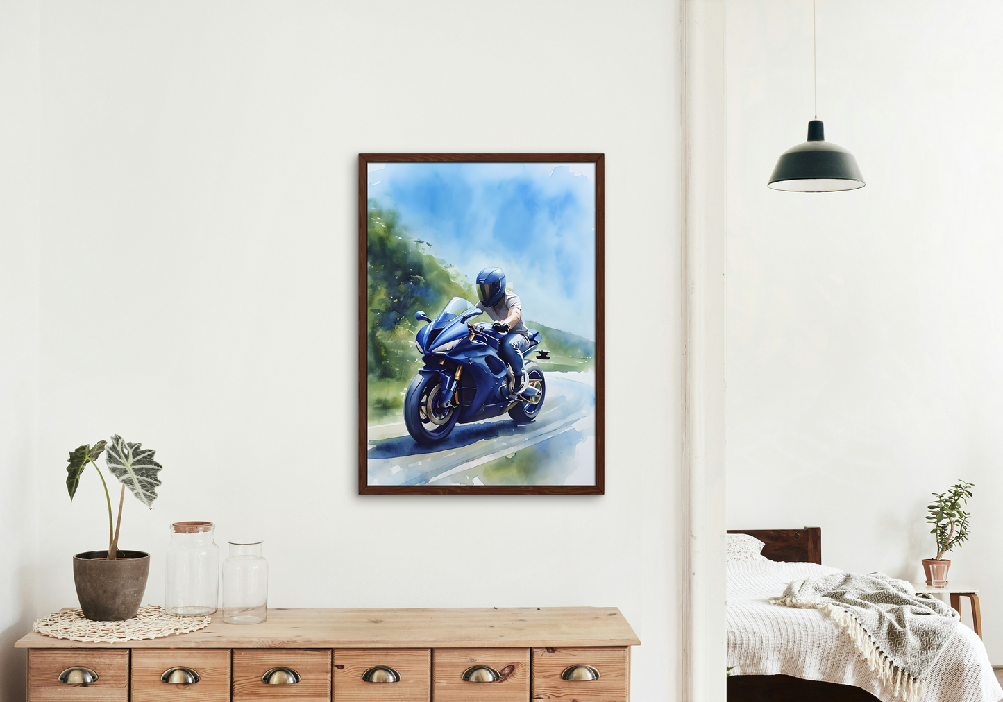 Stunning Blue Motorbike Framed Poster Print