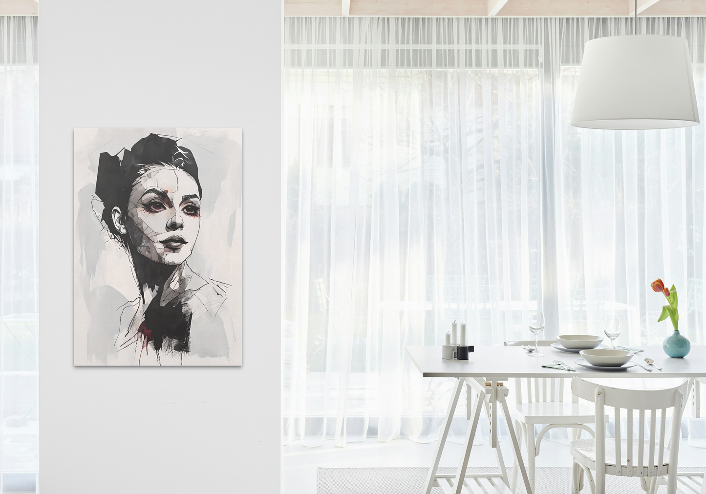 A Minimalist Artistic Black Lined Portrait of a Woman