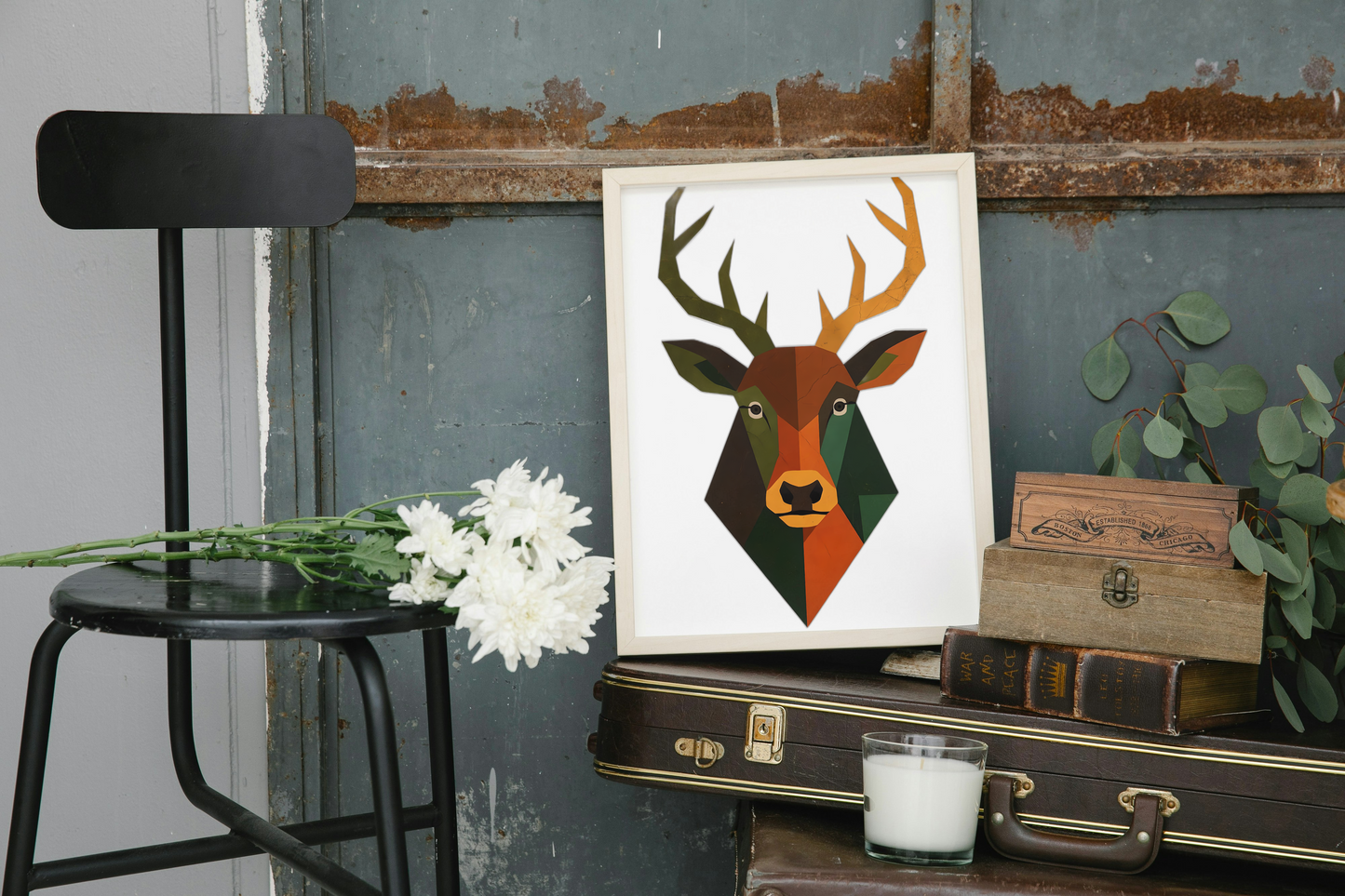 Geometric Elk Face Print with Vibrant Colours